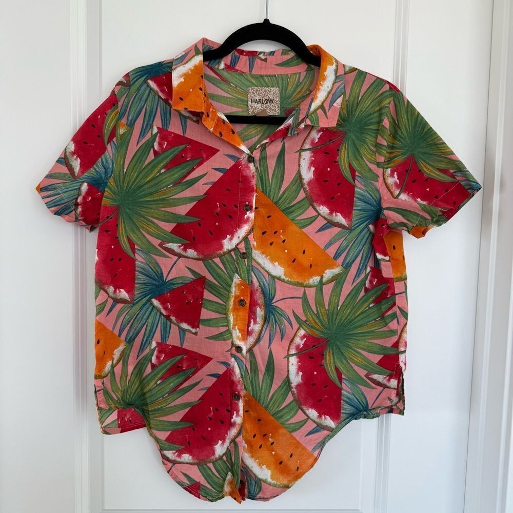 HARLOW | Watermelon printed button down tee